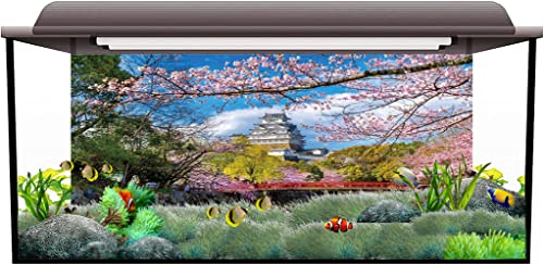 AWERT 72x18 inches Spring Nature Aquarium Background Spring Pink Flowers Cherry Japanese Temple Fish Tank Background Vinyl Background - size: 72x18in/180x45cm