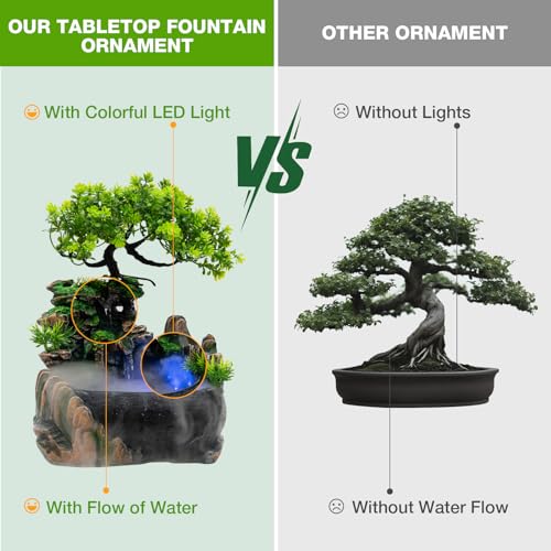 Tabletop Waterfall Fountain with Aquariums Plant Atomizing Humidifier Indoor Relaxation Desktop Fountain Waterfall with Led Light for Home Office Bedroom