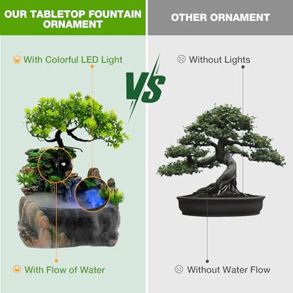 Tabletop Waterfall Fountain with Aquariums Plant Atomizing Humidifier Indoor Relaxation Desktop Fountain Waterfall with Led Light for Home Office Bedroom