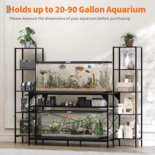 Heavy-Duty Aquarium Stand for 20-90 Gallon Tanks - 4-Tier Cabinet with 12-Leg Support, Built-In Power Outlet, Adjustable Storage - Living Room Reptile Terrarium Furniture - Supports 860lbs