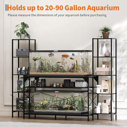 Heavy-Duty Aquarium Stand for 20-90 Gallon Tanks - 4-Tier Cabinet with 12-Leg Support, Built-In Power Outlet, Adjustable Storage - Living Room Reptile Terrarium Furniture - Supports 860lbs