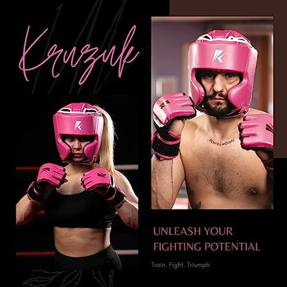 Kruzak Unisex Boxing Headgears - MMA Training, Adjustable Padded, Kara,Muay Thai Headgear, Kickboxing, Sparring, Martial Arts, Karate, Taekwondo MMA Body Equipment - color: Pink, size: Large-X-Large