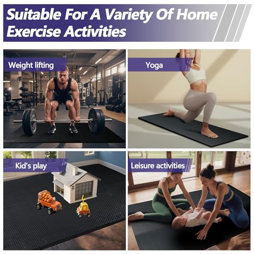 1/2 inch Thicked Gym Floor Mats (20 Sq Ft), 20 Tiles 12.6X12.6in High Density EVA Foam Gym Flooring for Home Gym, Weightlifting, Kids Play Area, Non-Slip, Free Splicing. - size: 24 Sq Ft(6 Tiles)