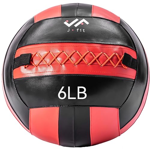 JFit Wall Ball – Premium Soft Weighted Exercise Ball for Strength, Conditioning, Gym & Home Workouts, 4-30 LB - color: Red/Black, style: 6-Pound