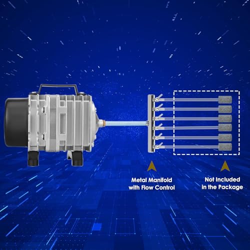 Aquarium Air Pump with Aluminum Housing, Commercial Air Pump with 6-Outlet Air Manifold, Pond Aerator Fish Tank Bubbler for Aquarium, Pond, Hydroponics (1000GPH-30W)