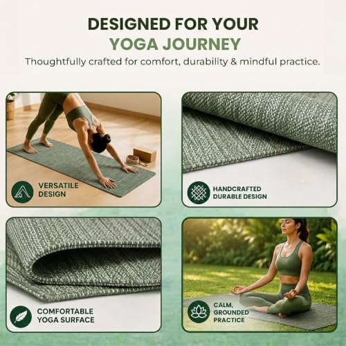 LFH Home Handmade Cotton Yoga Mat Cotton Rug picnic mat For Exercise, Workout, Fitness - Perfect Heavy Quality Eco Friendly Natural Cotton Woven Reversible Yoga Mats for Men & Women - 72x26 Inch. - color: Army Green