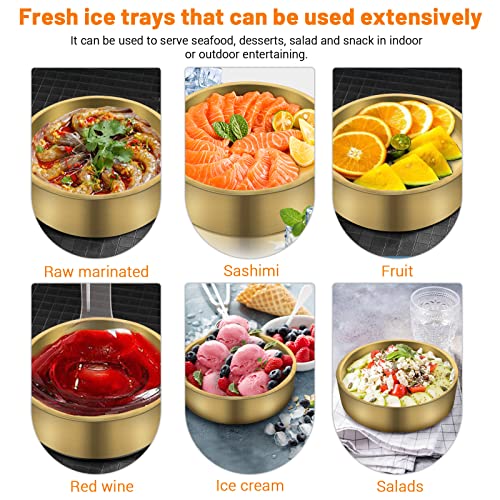 11in Gold Stainless Steel Ice Chilled Serving Trays, Appetizer Cold Serving Tray Platter with Ice, Iced Serving Tray for Parties, Cooling Shrimp Cocktail Serving Dish for Food Fruit (28cm)