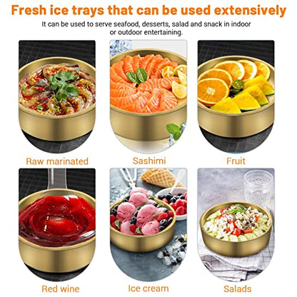 11in Gold Stainless Steel Ice Chilled Serving Trays, Appetizer Cold Serving Tray Platter with Ice, Iced Serving Tray for Parties, Cooling Shrimp Cocktail Serving Dish for Food Fruit (28cm)