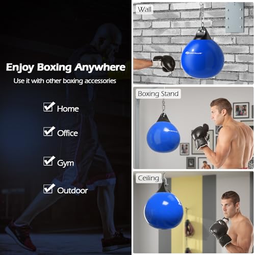 Goplus Water Aqua Bag, 21'' 180 Pound /18” 110 Pound Heavy Punching Bag with Adjustable Metal Chain, Water Injection Hose, Boxing Training Bag for Adults Fitness, MMA - style: Blue-21”, 180LBS