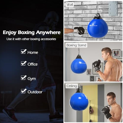 Goplus Water Aqua Bag, 21'' 180 Pound /18” 110 Pound Heavy Punching Bag with Adjustable Metal Chain, Water Injection Hose, Boxing Training Bag for Adults Fitness, MMA - style: Blue-21”, 180LBS