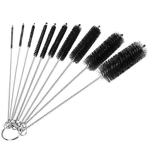 CiaraQ Bottle Cleaning Brushes, 8 Inch Nylon Tube Brush Set, Cleaner for Narrow Neck Bottles Cups with Hook, Set of 10pcs - color: Black, size: 8.0 Inch (10pcs)