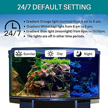 hygger 24/7 Mode Submersible Aquarium LED Light, Full Spectrum Hidden Fish Tank Light with 3 Rows Beads 7 Colors Auto On Off Sunrise-Daylight-Moonlight, Adjustable Timer Brightness - size: 23.4in 14W