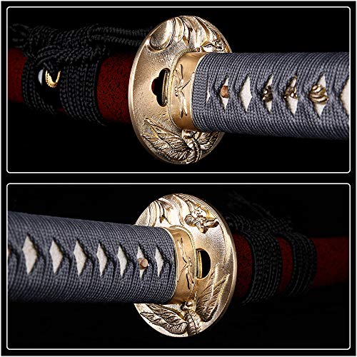 Katana Handmade Full Tang Sharp, Alloy Tsuba Japanese Samurai Sword High Carbon Steel 1060,T10 1095, 40-Inch - color: Dragen fly