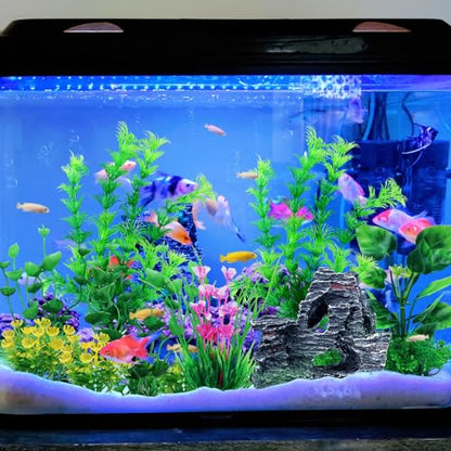 Fish Tank Accessories Artificial Plants, 9pcs Green Aquarium Decorations Plants and Cave Rock Decor Set, Aquarium Decor Plastic Plants