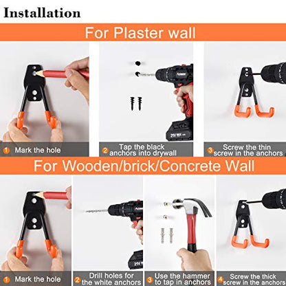 AOBEN Garage Hooks Heavy Duty, Steel Garage Storage Hooks, Utility Tool Hangers and Combinable Wall Mount Garage Hooks for Organizing Ladder, Hold Chairs, Heavy Tools (Medium U, 4 Pack) - size: 4 X Medium U hooks