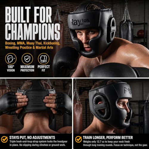 Boxing Headgear for MMA,Sparring,Muay Thai|Head Guards for Men Women | Adjustable,Lightweight,Breathable Protection,Open Face Head Gear,Fits 21-25 in,Kickboxing,Taekwondo,Karate Training Helmet - color: Black