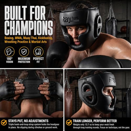 Boxing Headgear for MMA,Sparring,Muay Thai|Head Guards for Men Women | Adjustable,Lightweight,Breathable Protection,Open Face Head Gear,Fits 21-25 in,Kickboxing,Taekwondo,Karate Training Helmet - color: Black