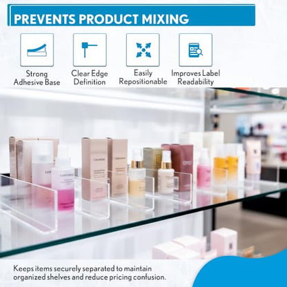Corp. 50 Pack Shelf Dividers for Retail Stores, 1" H x 9-9/16" L, 15 mil Crystal Clear PVC Adhesive Mount Retail Shelf Separator, SD-1510