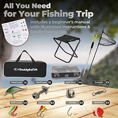 Kids Fishing Pole - Rod Reel Combo Tackle Box Starter Set - First Year Small Dock Gear Kit for Boys Girls Toddler Youth Age Beginner Little Children Junior Anglers