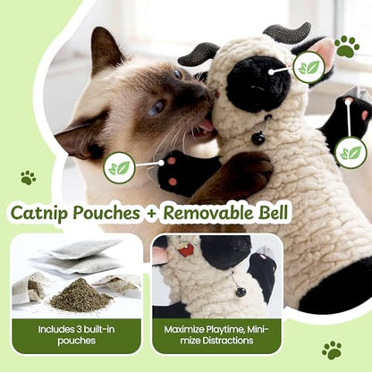 Cat Wrestling Glove, 22 inch Cat Puppet Wrestler with 3 Catnip Pouches & 3 Layer Resistant Protection, Interactive Cat Toy with Removable Bell for Boredom Relief & Mental Stimulation, Sheep - color: Sheep