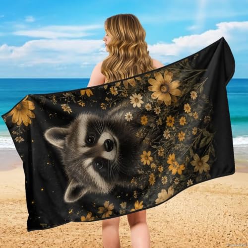 Raccoon Flower Print Car Seat Towel Cover After Gym Bucket Seat Towel Cover Universal Fits Most Car,Truck and SUV Multi-Purpose Sweat Towels with Storage Bag, Black - color: Black-Raccoon Flower