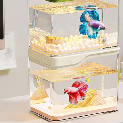 Small Fish Tank,Aquarium Breeding Box-Plastic Breeder Box for Fish Tank,Aquarium Starter Kit with LED Lighting for Baby Shrimp,Betta,Clownfish,Guppy,Lid Included(0.5 Gallons)