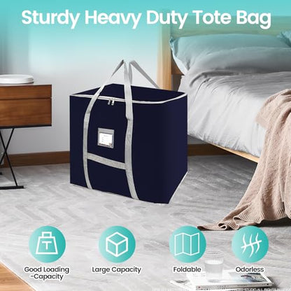 3 Pack 75L Heavy Duty Moving Bags, Large Tote Bags, Space Saving, for Storage & Moving, with Reinforced Handles & Sturdy Zippers (Blue)