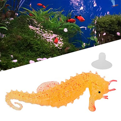 plplaaoo Simulation Seahorse Realistic Luminous Silicone Hippocampus Aquarium Decor with Suction Cup for Freshwater and Saltwater Fish Tanks 10 x 4cm (Yellow)