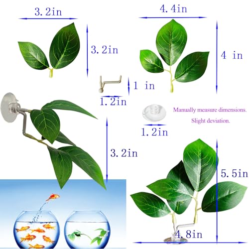 Fish Leaf Pad Fish Tank Accessories Aquarium Décor Simulating 3 pcs Adjustable Plastic Plants Betta Natural Habitat Playing Spawn Breed Rest Bed with Suction Cup Multi Leaf Design (3)