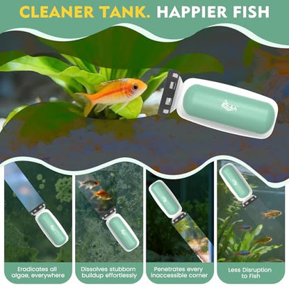 AQQA Aquarium Magnet Glass Cleaner - Enhanced Magnetic Fish Tank Cleaner with 2 Types of Blades, Self-Floating Aquarium Glass Scrubber Algae Scrapers for up to 0.5" Thick Glass/Acrylic Aquariums (M)