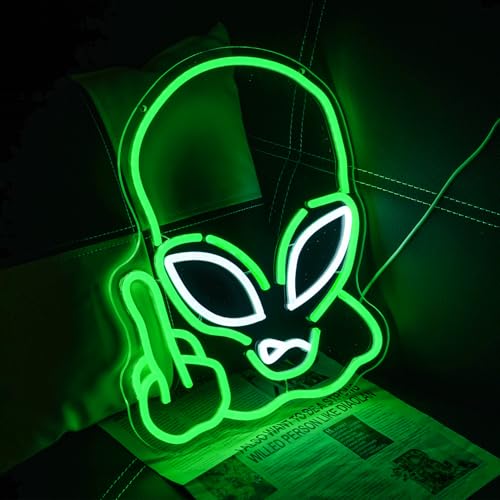 Alien Neon Sign for Wall Decor, USB Powered Green Game Room Neon Light, Green Alien LED Light Up Sign for Kids Birthday New Year Man Cave Teen Party Game Room Decoration - style: Green Alien