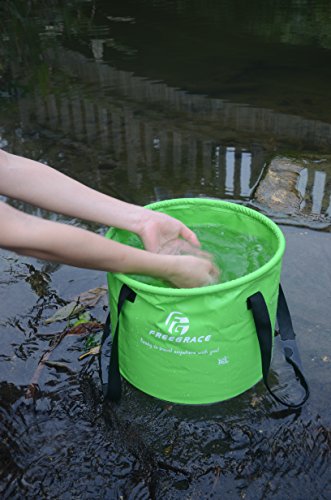 Freegrace Collapsible Bucket with Mesh Tool Pocket - 10L, 16L & 23L Portable Folding Water Container - Heavy Duty 500D Tarpaulin, BPA-Free Wash Basin for Camping, Fishing, RV, and Car Washing - color: Green