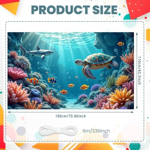 Under The Sea Backdrop Ocean Theme Party Decorations Marine Life Sea Turtle Shark Photography Background for Kids Boy Girl Birthday Baby Shower Photo Booth Props Blue Underwater Wall Banner Set