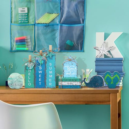 11 Pcs Summer Beach Table Decorations Ocean Tiered Tray Decor Summer Centerpiece Decorative Wood Books Table Top Decor Starfish Wooden Sign for Home Party Supplies (Ocean) - style: Ocean