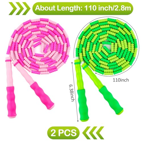 Jump Rope for Kids, Adjustable Jump Ropes for 4 5 6 7 8 10 12, Tangle Free | Jumping Rope Age 8-12, Segmented Soft Beaded Skipping Rope for Women Fitness - color: Green and Pink