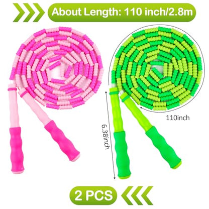 Jump Rope for Kids, Adjustable Jump Ropes for 4 5 6 7 8 10 12, Tangle Free | Jumping Rope Age 8-12, Segmented Soft Beaded Skipping Rope for Women Fitness - color: Green and Pink