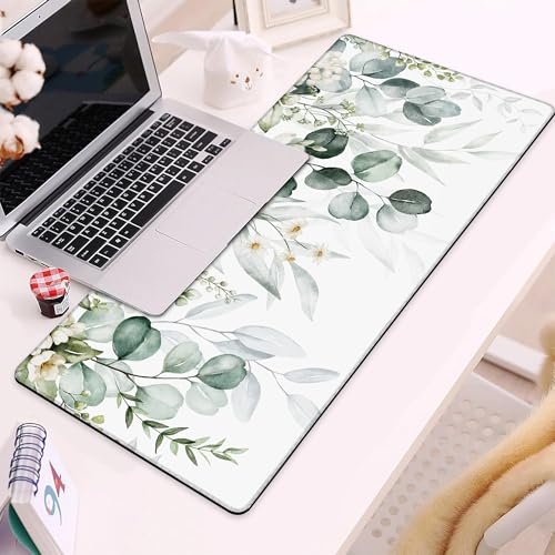 Desk Mat, Watercolor Eucalyptus Leaves and Peony Large Extended Gaming Mouse Pad,Waterproof Non-Slip Rubber Base and Stitched Edges Desk Pad for Work Game Office Home 35.4x15.7in - color: Colour3