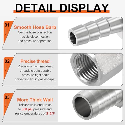 2 Pack Stainless Steel Hose Barb to NPT Male Adapter, 1/4" Barb x 1/2" NPT Female for Industrial, Automotive, Fluid Transfer, Home Gardening - size: 1/4" Barb To 1/2" NPT Female