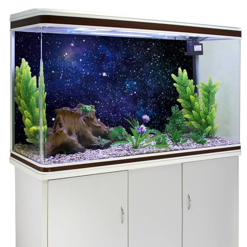 AWERT 48x18 inches Galaxy Aquarium Background Blue Starry Sky Universe Space Fish Tank Background Nebula Stars Terrarium Background