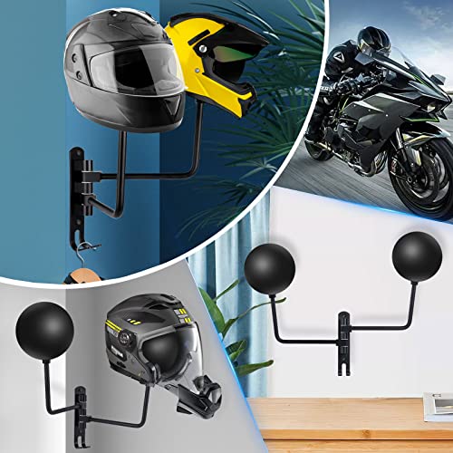 Kikerike Motorcycle Helmet Rack Wall Mount 180 Degree Rotation Metal Bike Helmet Holder Mount Bicycle Helmet Display Hanger Stand with 2 Hooks for Motorcycle Bike Baseball Rugby Helmet - Black, 1 Pcs - color: Black(1pcs With Double-Head Design)