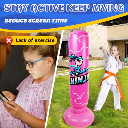 Onirii 66 Inch Kids Inflatable Punching Bag - color: Ninja Pink