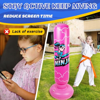 Onirii 66 Inch Kids Inflatable Punching Bag - color: Ninja Pink
