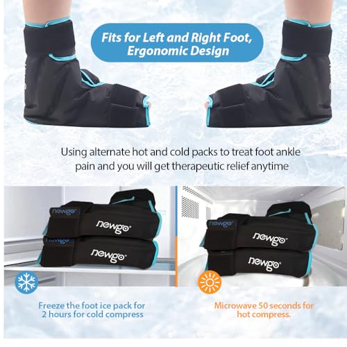 NEWGO Foot Ice Pack Wrap for Plantar Fasciitis, 2 Pack, Black | 360° Full Coverage Gel Ice Boot, Reusable For Heel & Ankle Pain, Swelling, Achilles Tendonitis, Sprains - color: Black-2 Pack