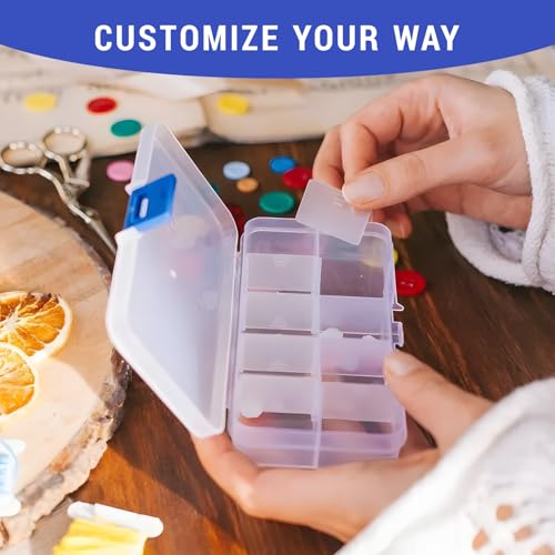4 PCS 10 Grids Plastic Organizer Box with Dividers, Small Clear Tackle Container, Candy Large Bead Compartment