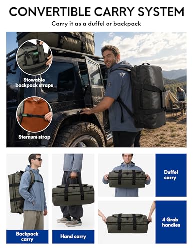 Haimont Heavy Duty Outdoor Gear Duffel Backpack, Green - color: Army Green, size: 90L