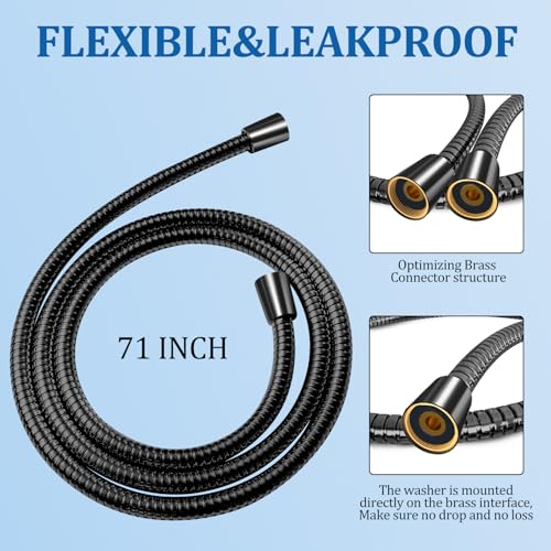 FEELSO 71 Inches Stainless Steel Shower Hose, Extra Long Replacement Hose for Handheld Shower Head with Brass Insert and Nut, Flexible and Durable Shower Hose Extension for RV and Bathroom - color: Black