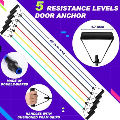 Leyndo 5 Pcs Exercise Resistance Bands with Handles, 5-Level