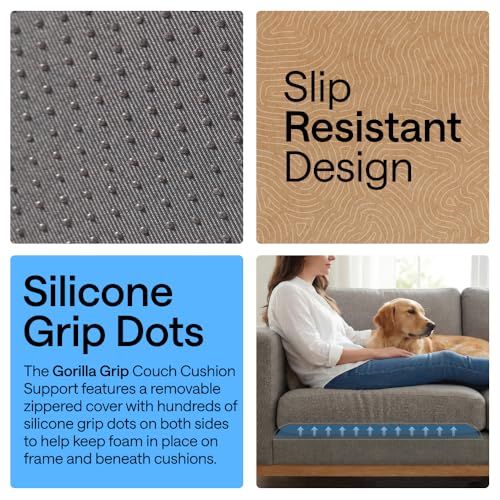 GORILLA GRIP Ergonomic High Density Couch Cushion Support Foam, Quick Rebound Sofa Lifters for Sagging Cushions, Stays in Place with Grip Dots, Replacement Stuffing, 20x19x1.75 Inches, 1 Pack, Gray