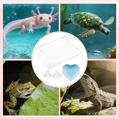 Axolotl Hammock with Feeding Dish,Axolotl Hammock Ledge for Aquarium with Sucker,Axolotls Tank Accessories,Bearded Dragon Tank Accessories