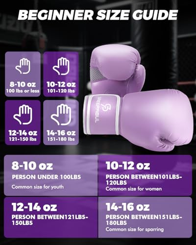 Boxing Gloves for Men & Women, Beginner Kickboxing, 8-16oz - color: Purple, size: 12oz